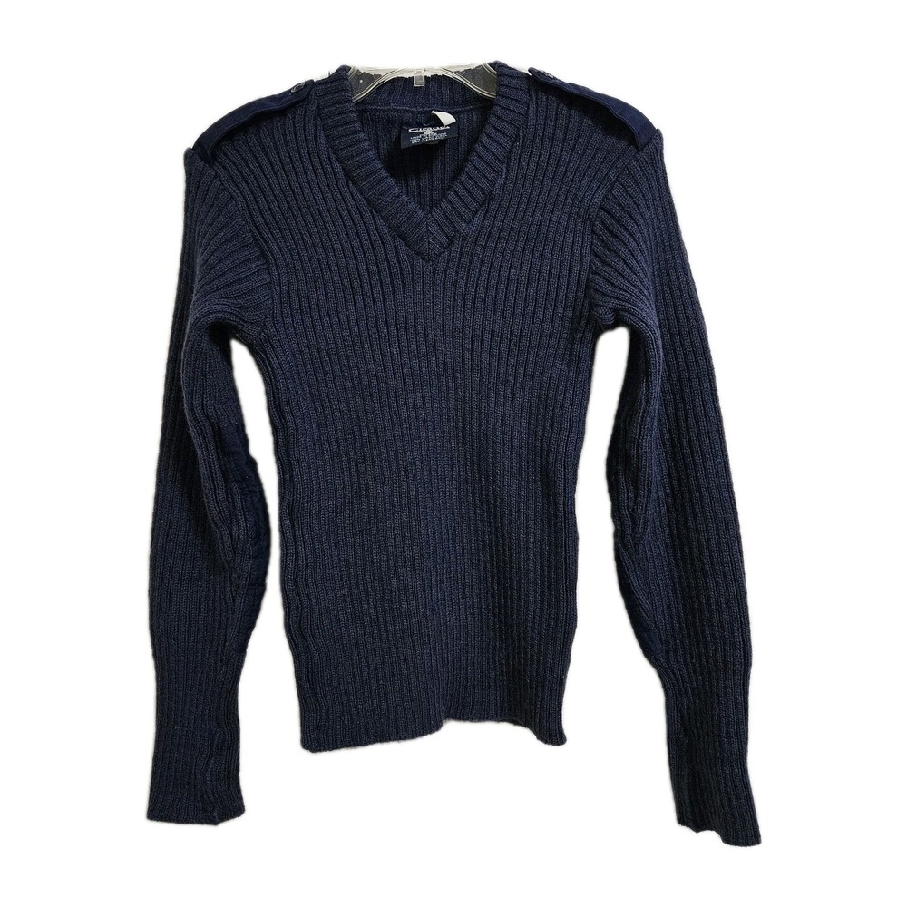 Citadel‎ Sweater Mens 38 Blue USAF Military Wool Ribbed V-Neck Epaulet England